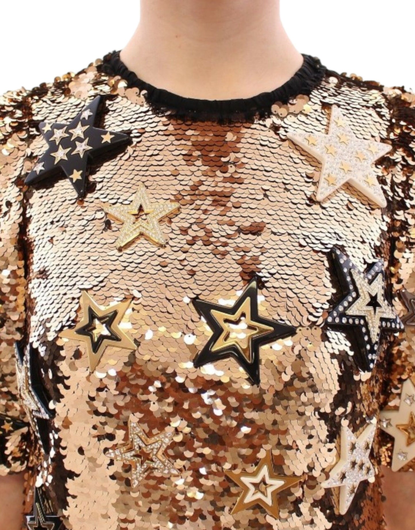 Dolce & Gabbana Meisterwerk goldfarbenes Kleid mit Pailletten und Swarovski-Kristallen