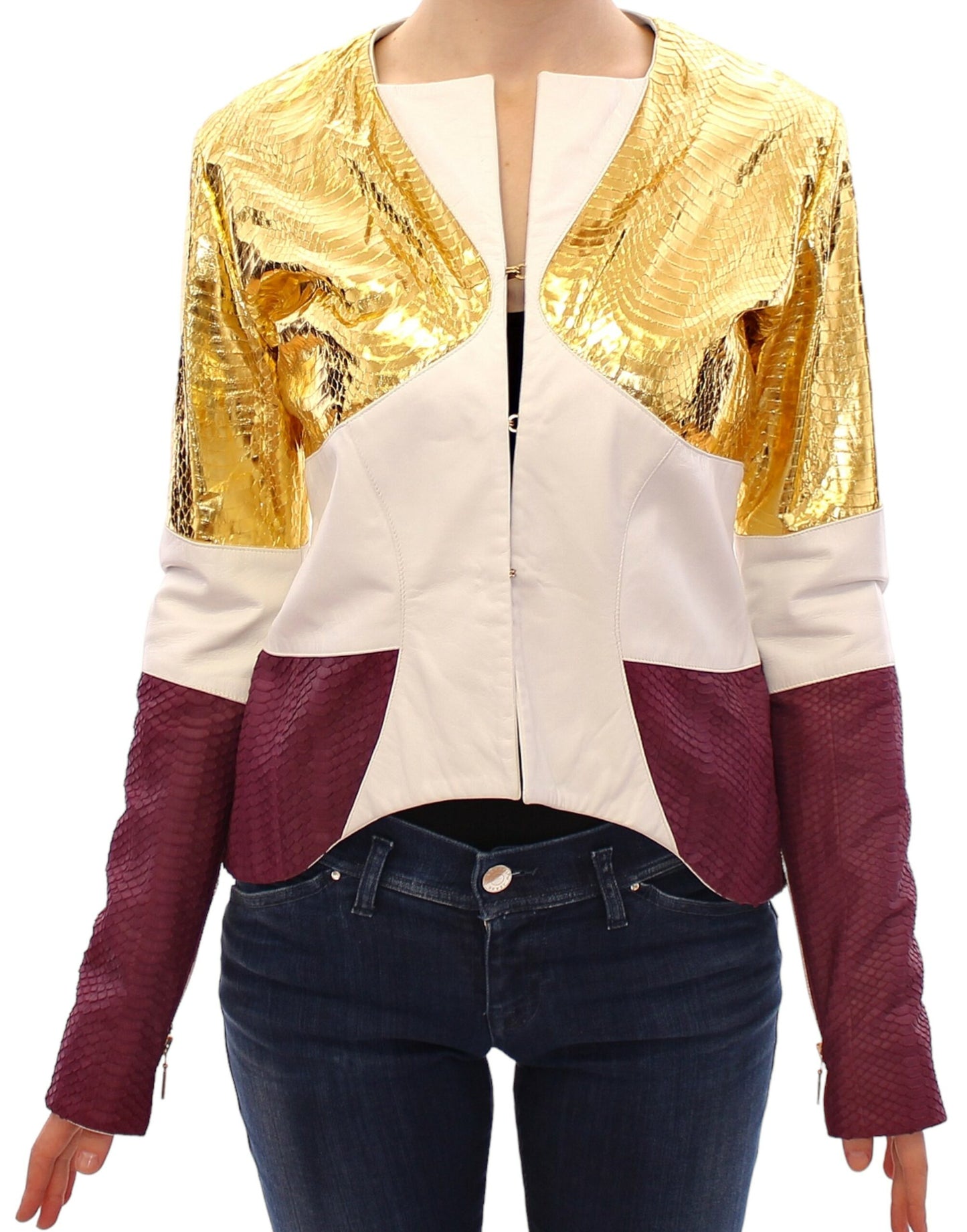 Vladimiro Gioia Weiß Gold Lila Lederjacke