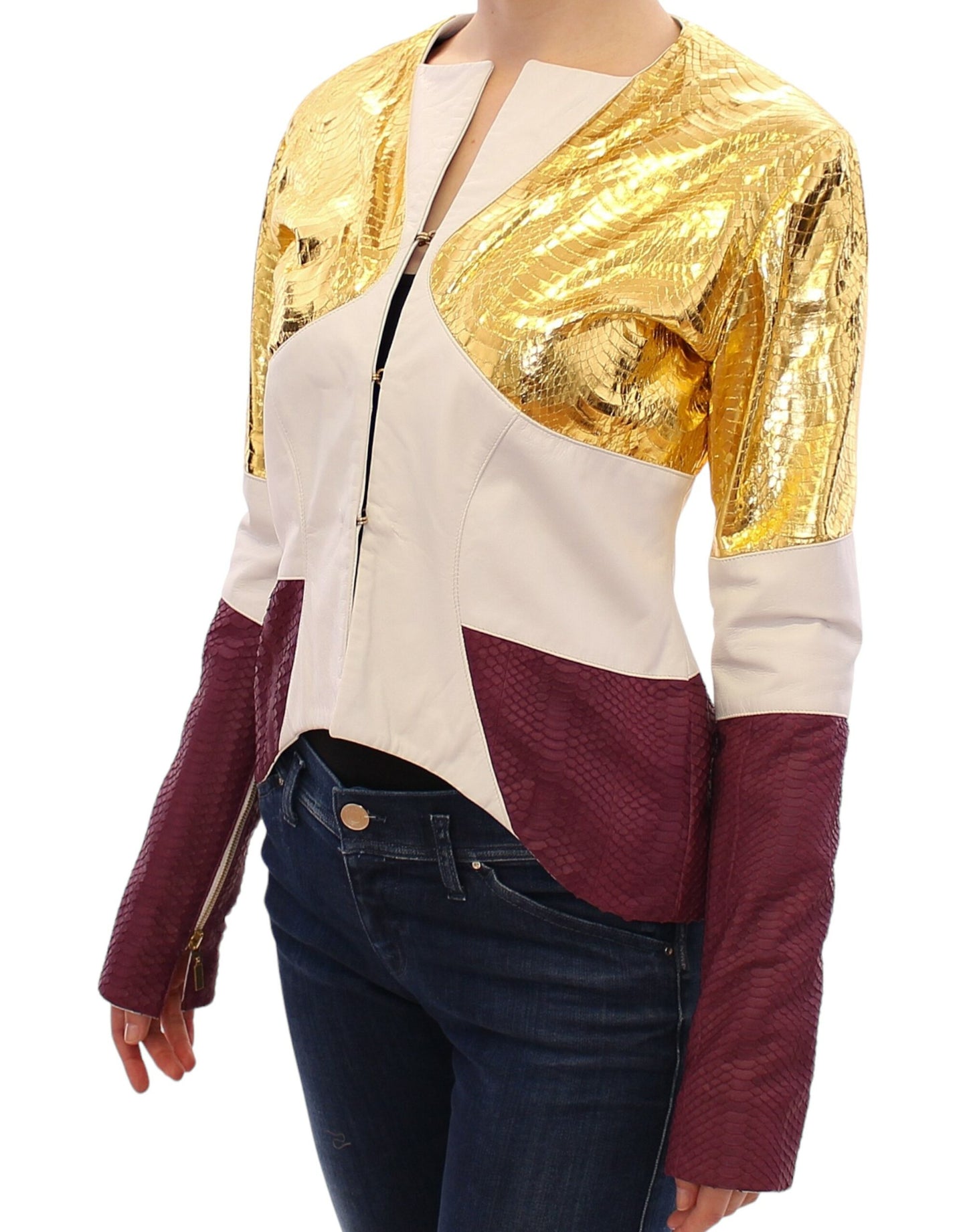 Vladimiro Gioia Weiß Gold Lila Lederjacke