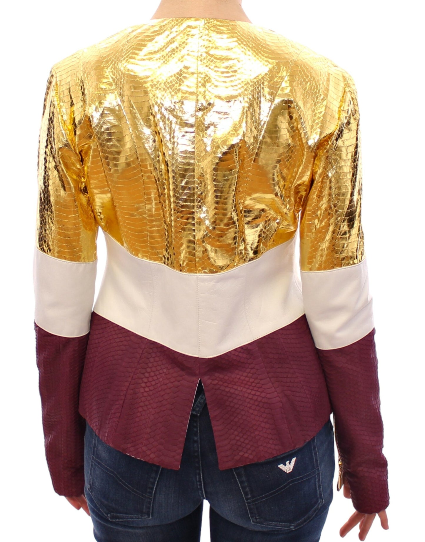 Vladimiro Gioia Weiß Gold Lila Lederjacke