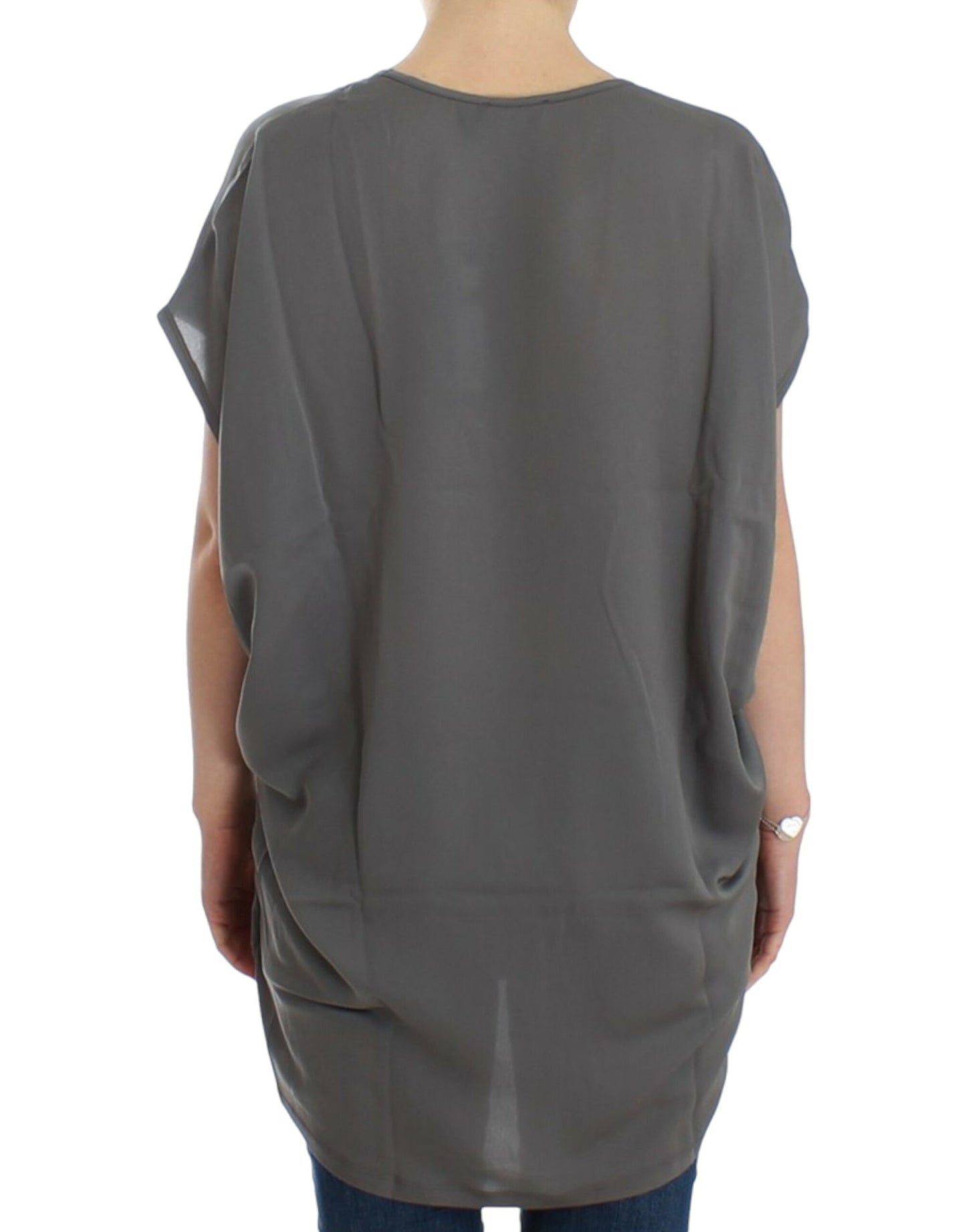 Costume National Graues langes T-Shirt mit V-Ausschnitt