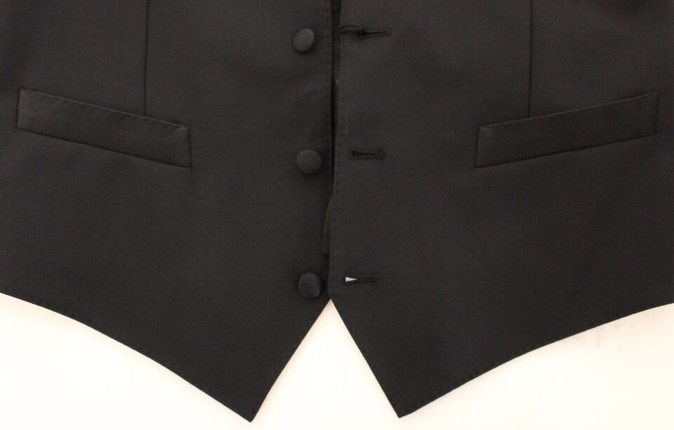 Dolce & Gabbana Schwarzes Wolle-Seide-Stretch-Kleid Weste Blazer