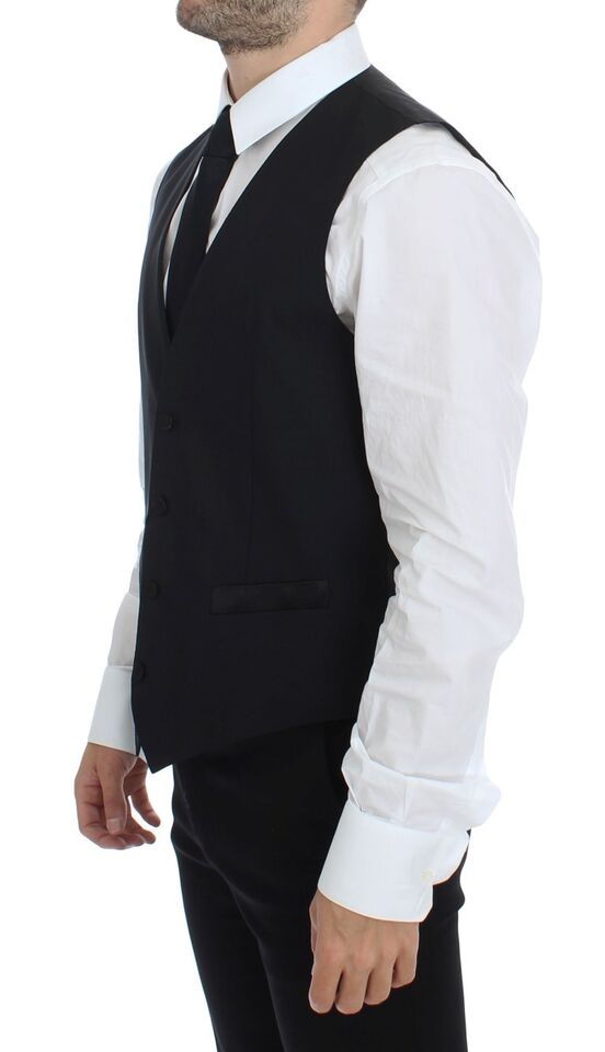 Dolce & Gabbana Schwarzes Wolle-Seide-Stretch-Kleid Weste Blazer
