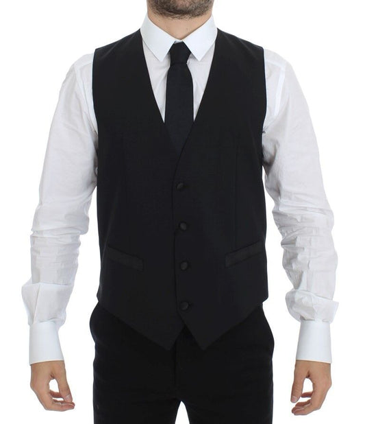 Dolce & Gabbana Schwarzes Wolle-Seide-Stretch-Kleid Weste Blazer