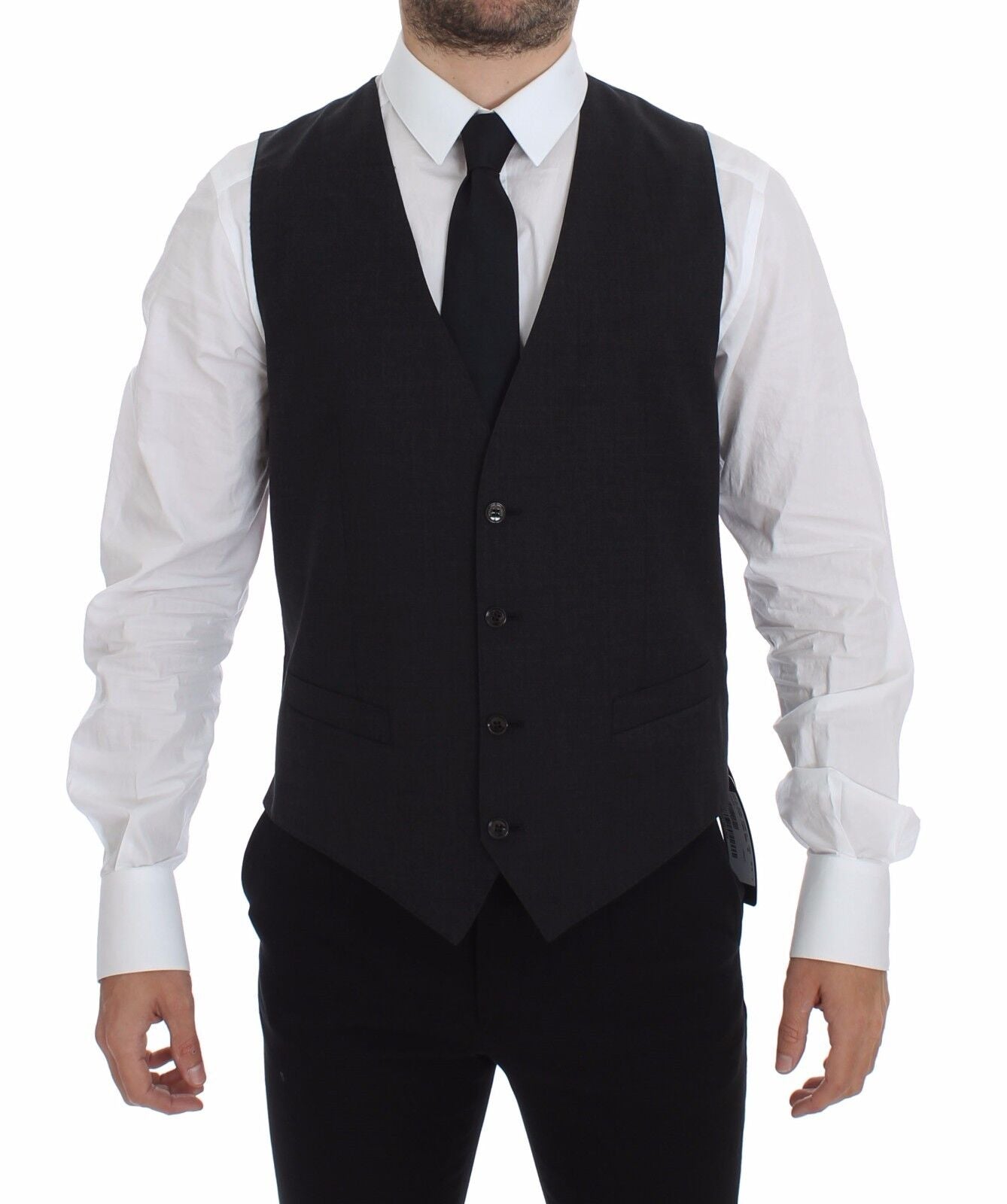 Dolce & Gabbana Graue Slim Fit Button Front Kleid Formelle Weste