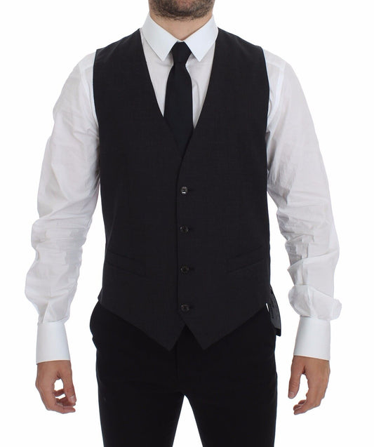 Dolce & Gabbana Graue Slim Fit Button Front Kleid Formelle Weste