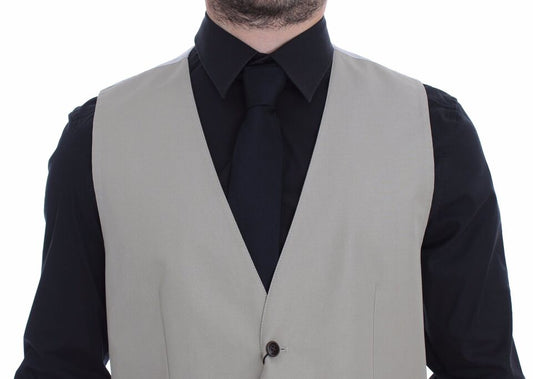 Dolce & Gabbana Beige Baumwolle Seidenmischung Kleid Weste Blazer
