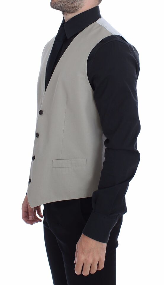 Dolce & Gabbana Beige Baumwolle Seidenmischung Kleid Weste Blazer