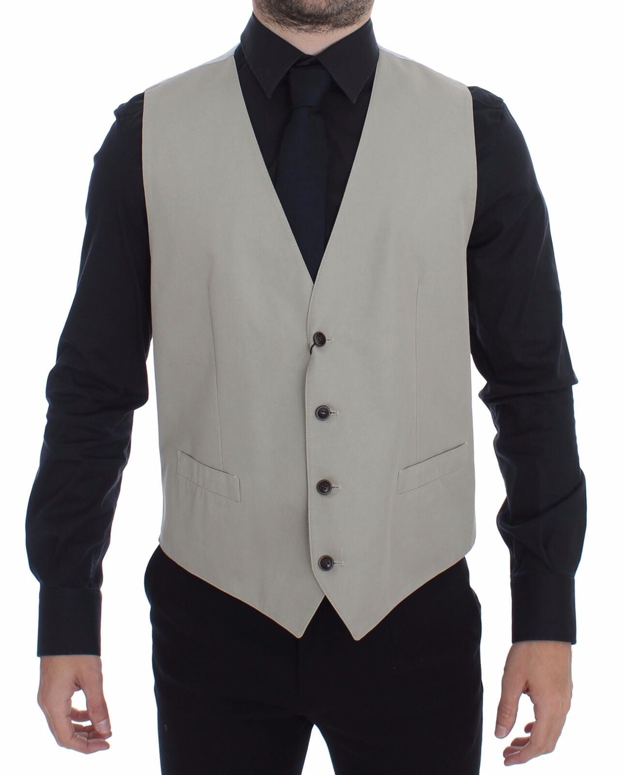 Dolce & Gabbana Beige Baumwolle Seidenmischung Kleid Weste Blazer