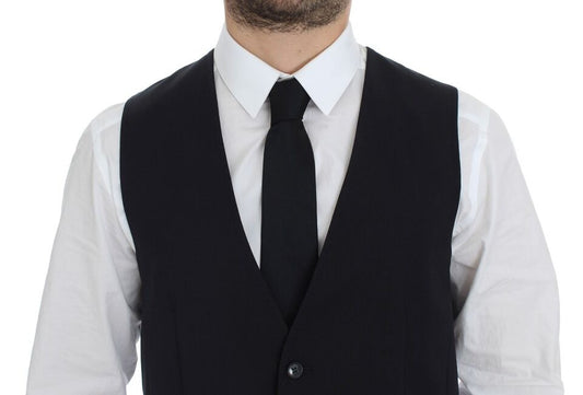 Dolce & Gabbana Graues gestreiftes Wollseidenkleid Weste Gilet