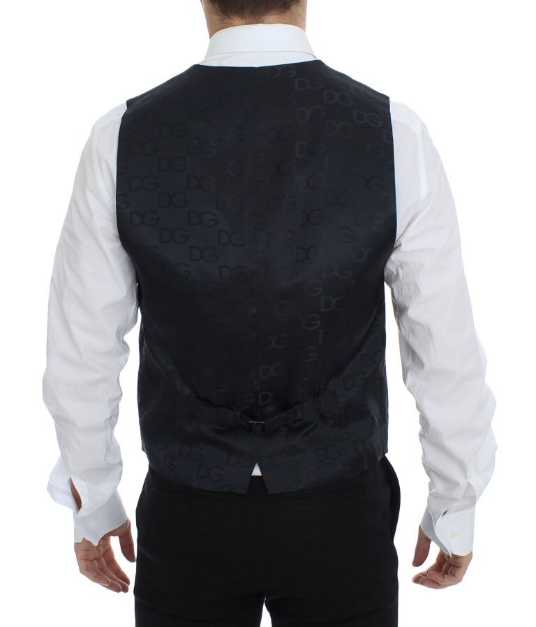 Dolce & Gabbana Graues gestreiftes Wollseidenkleid Weste Gilet