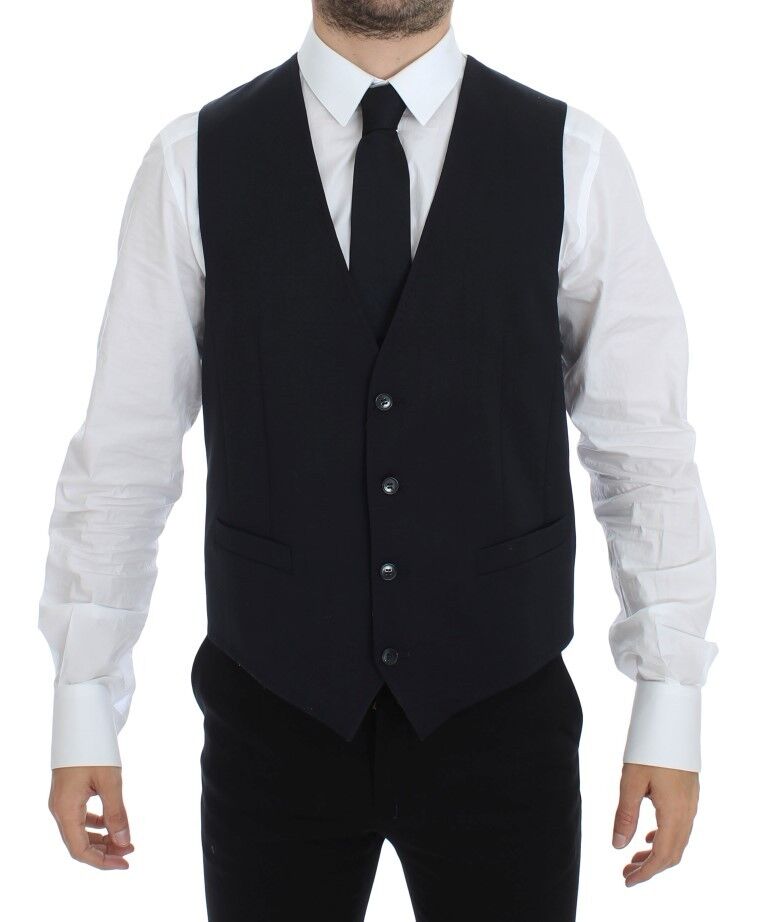 Dolce & Gabbana Graues gestreiftes Wollseidenkleid Weste Gilet