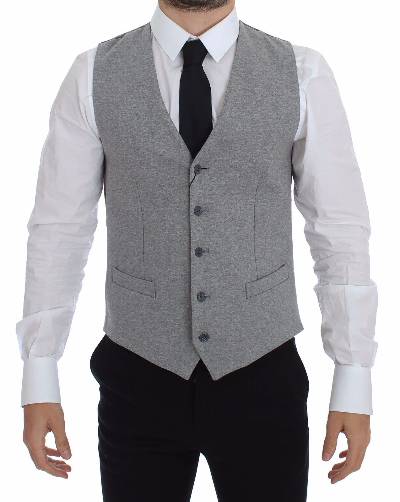 Dolce & Gabbana Graues Baumwoll-Stretch-Kleid Weste Blazer