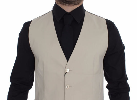 Dolce & Gabbana Beige Baumwolle Stretch Kleid Weste Blazer