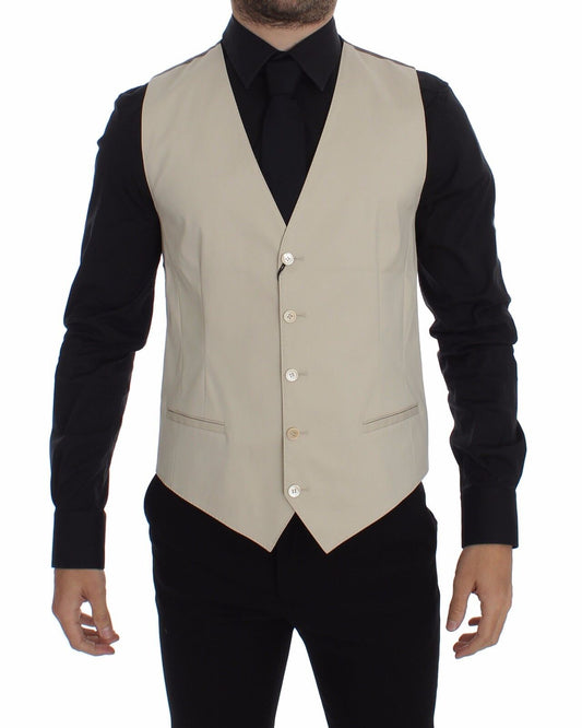 Dolce & Gabbana Beige Baumwolle Stretch Kleid Weste Blazer