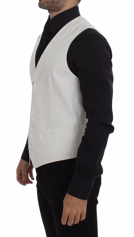 Dolce & Gabbana Weißes Baumwoll-Seidengemisch Kleid Weste Blazer
