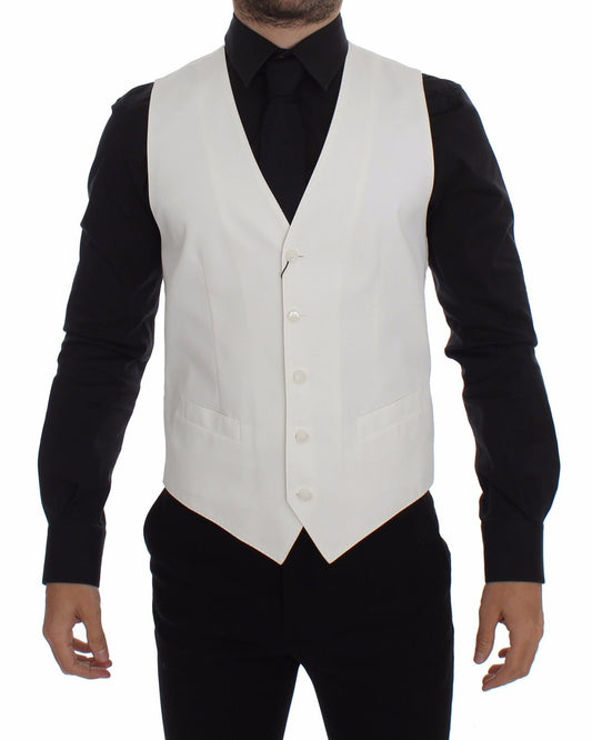 Dolce & Gabbana Weißes Baumwoll-Seidengemisch Kleid Weste Blazer