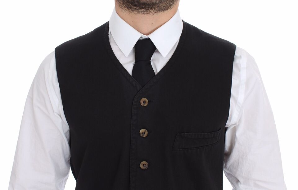Dolce & Gabbana Schwarzes Baumwoll-Viskose-Kleid Weste Blazer