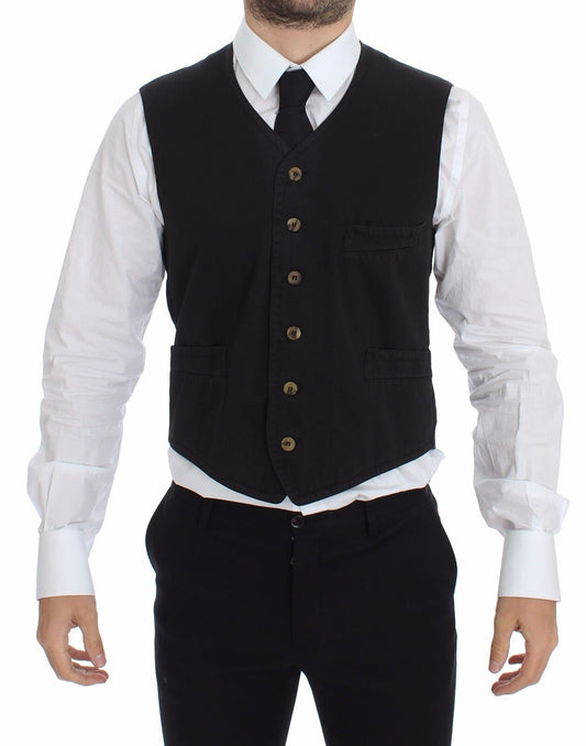 Dolce & Gabbana Schwarzes Baumwoll-Viskose-Kleid Weste Blazer
