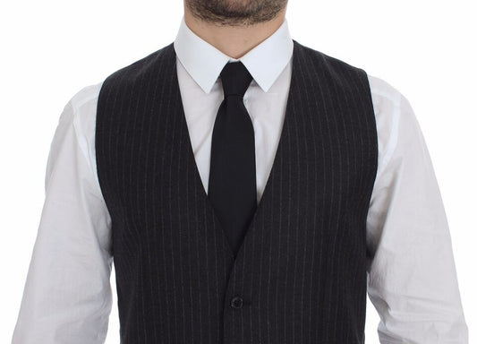 Dolce & Gabbana Graue gestreifte Wollweste Logo-Weste Gilet-Westen