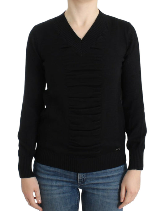 Costume National Schwarzer Wollpullover mit V-Ausschnitt