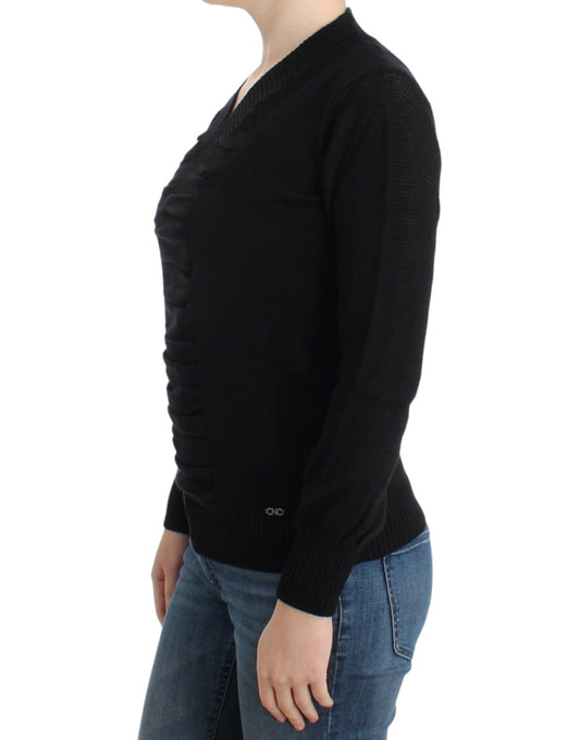 Costume National Schwarzer Wollpullover mit V-Ausschnitt
