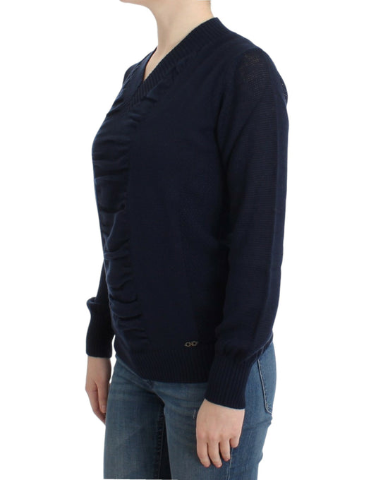 Costume National Dunkelblauer Wollpullover mit V-Ausschnitt