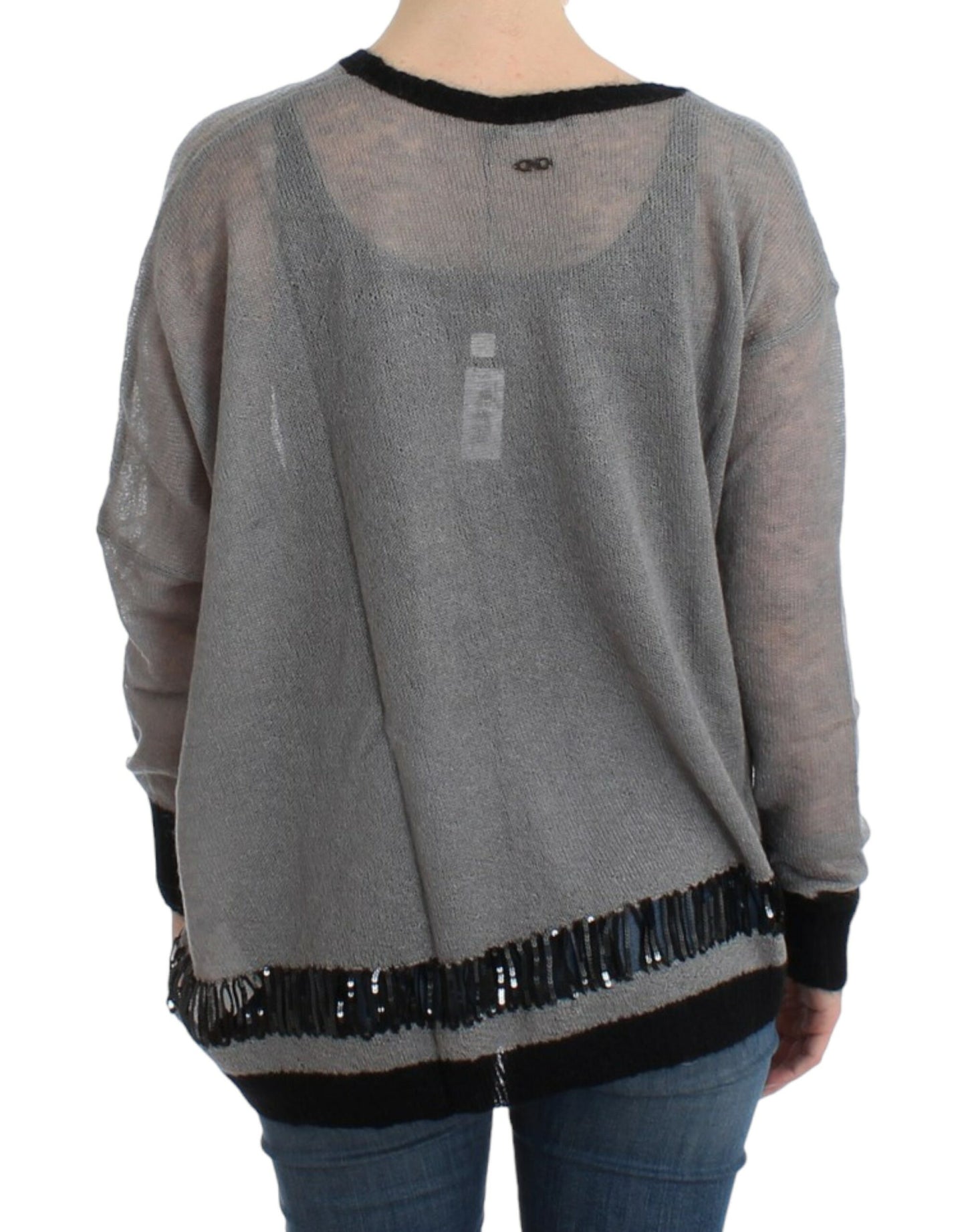 Costume National Grauer verschnörkelter asymmetrischer Pullover