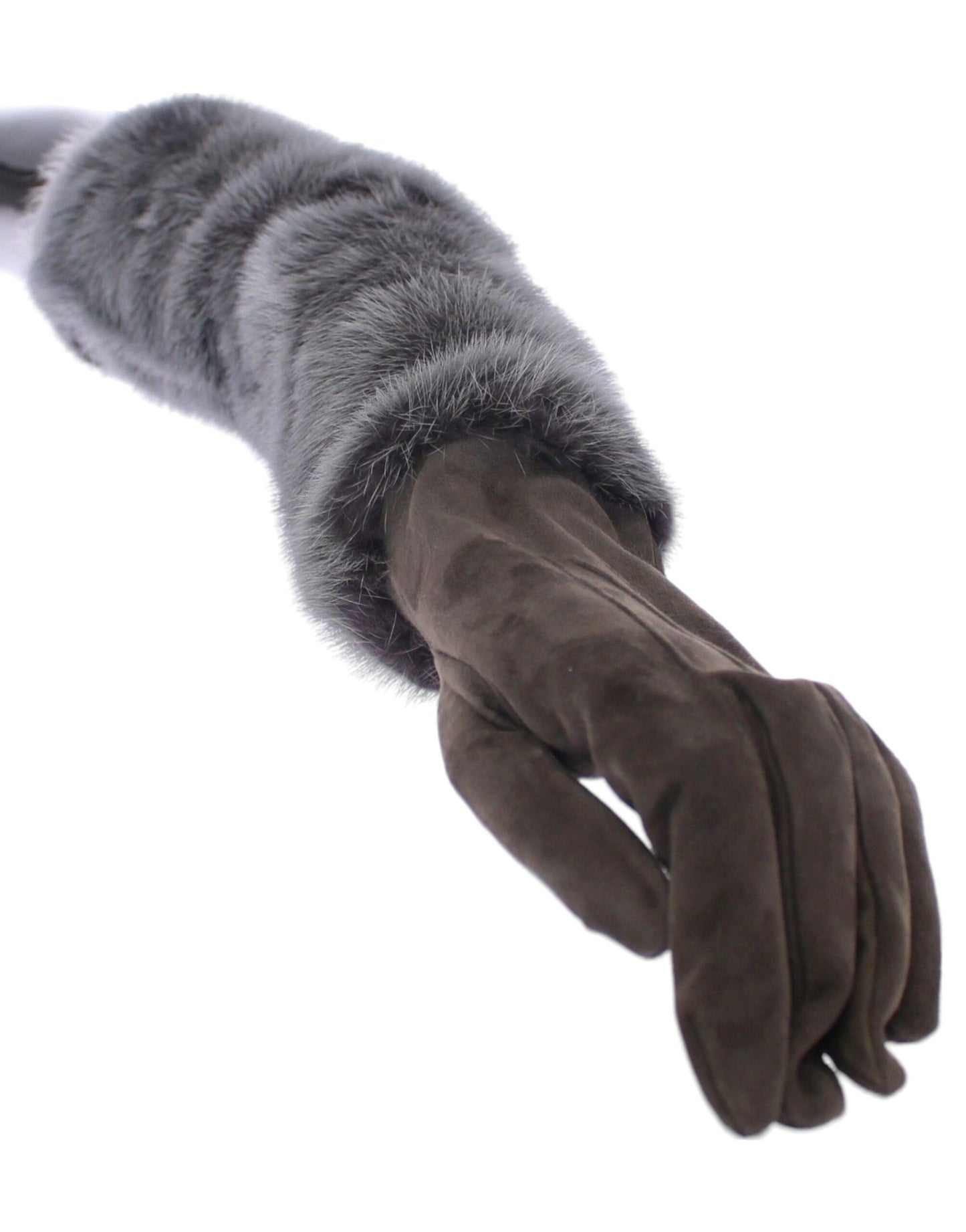 Dolce & Gabbana Graue Nerzfell-Lammfell-Wildleder-Handschuhe