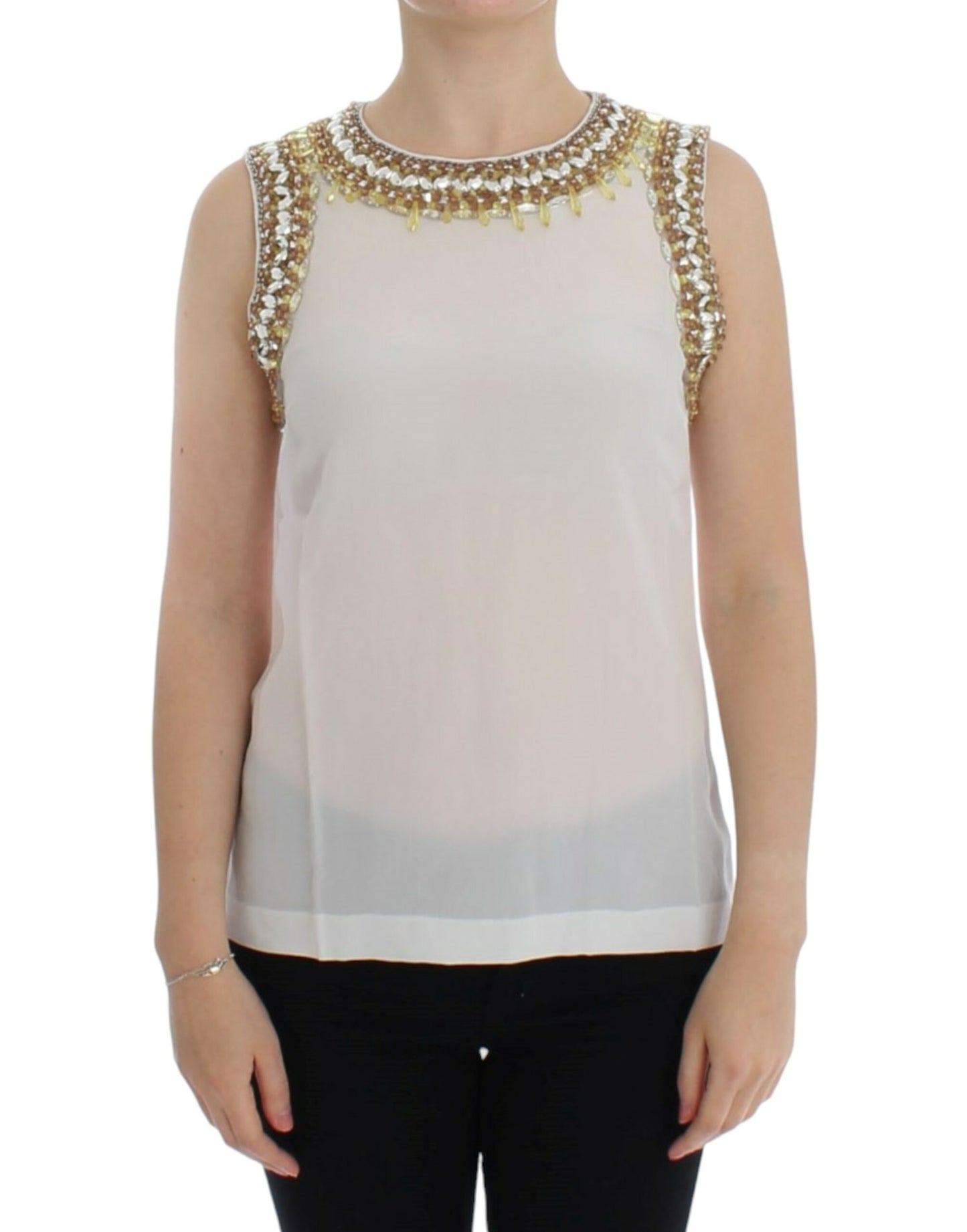 Dolce & Gabbana Weißes kristallbesetztes Tanktop