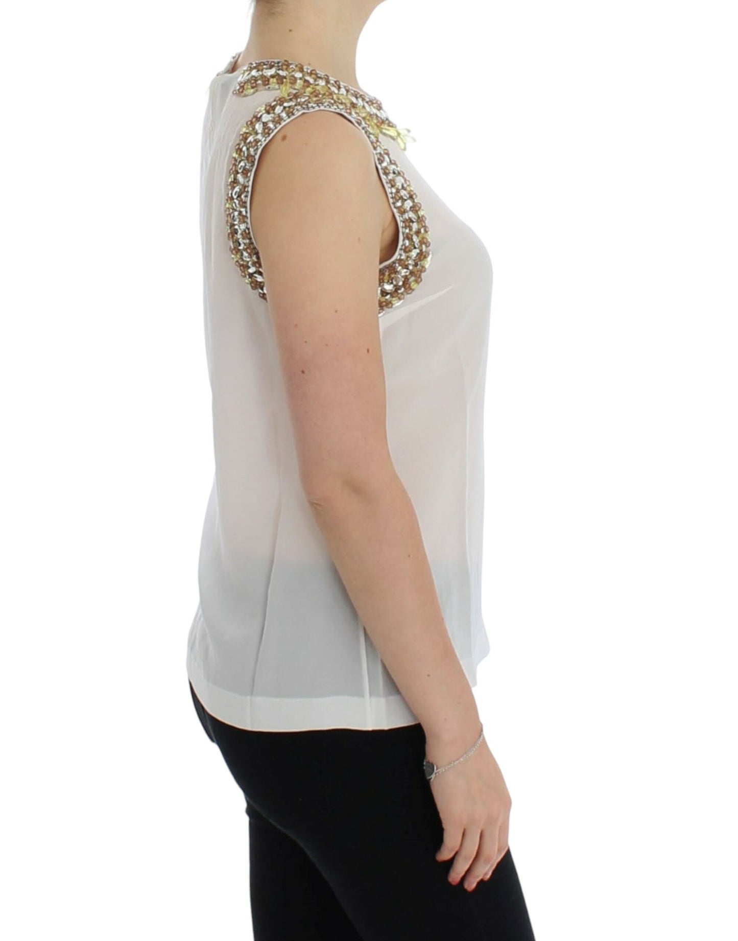 Dolce & Gabbana Weißes kristallbesetztes Tanktop