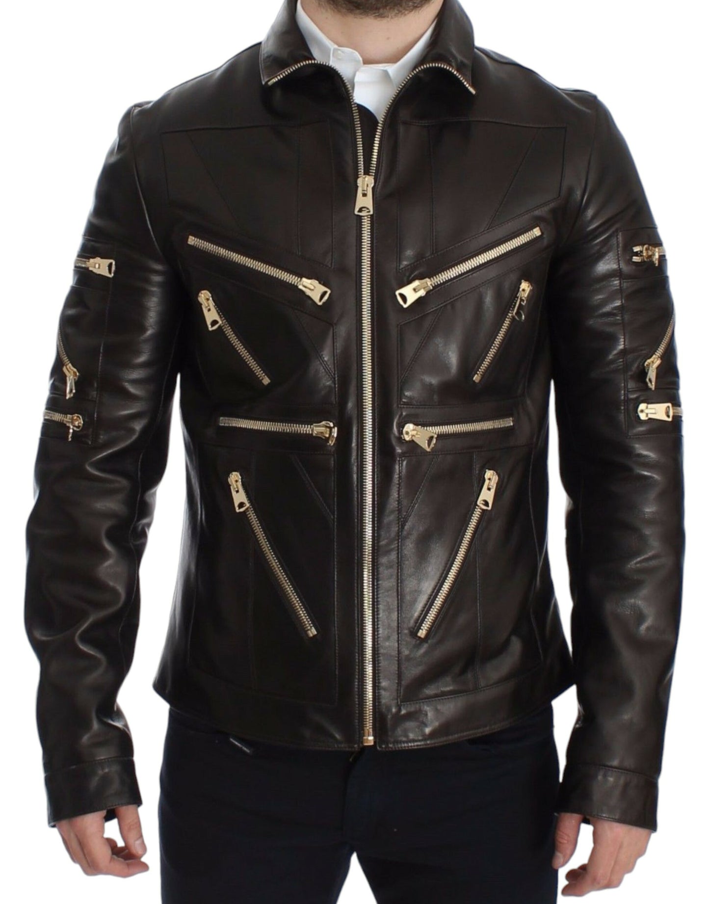 Dolce & Gabbana Braune Lammfell-Lederjacke mit Reißverschluss