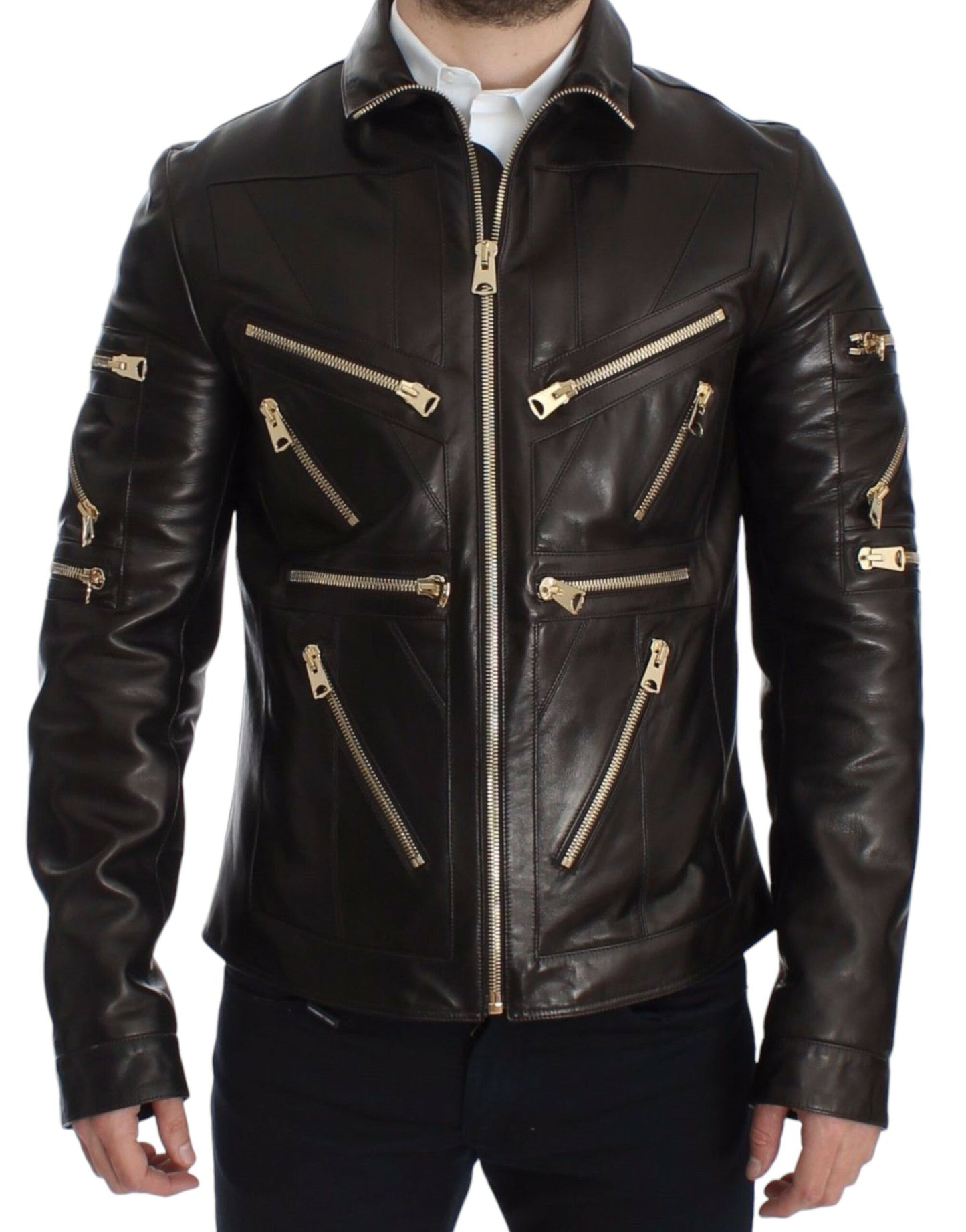 Dolce & Gabbana Braune Lammfell-Lederjacke mit Reißverschluss