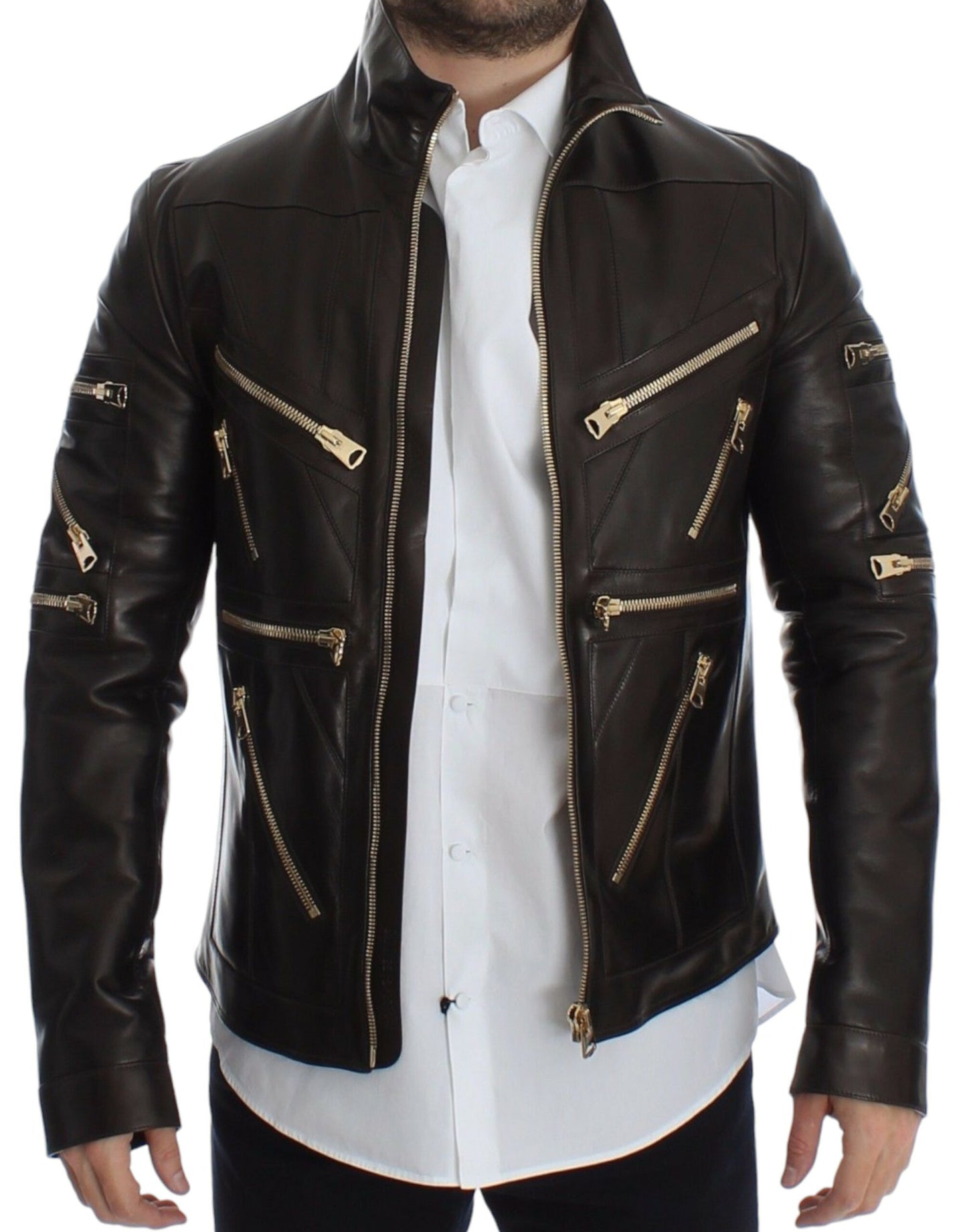 Dolce & Gabbana Braune Lammfell-Lederjacke mit Reißverschluss