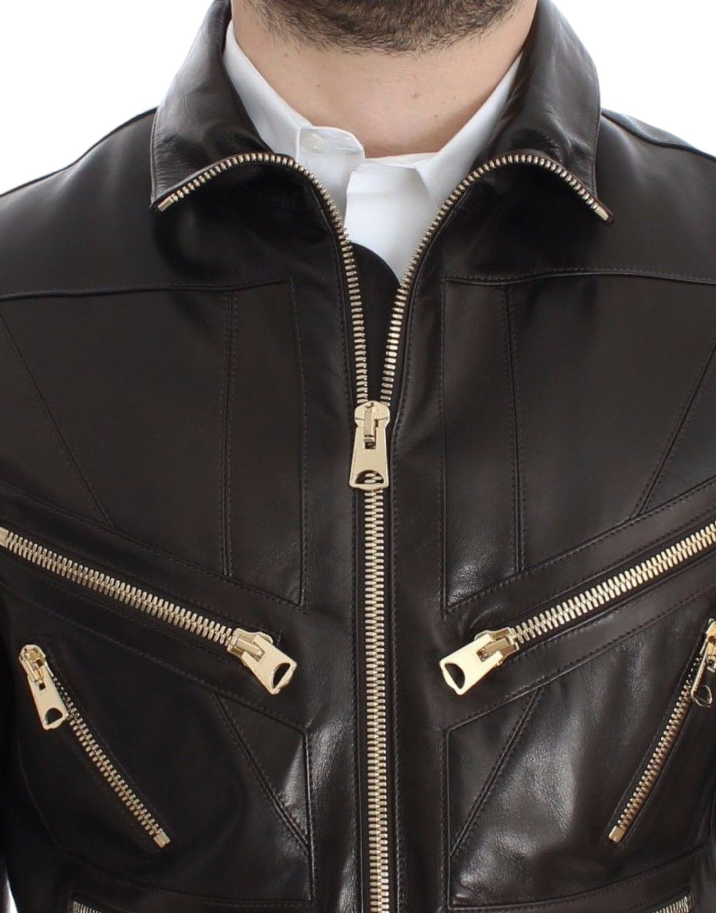 Dolce & Gabbana Braune Lammfell-Lederjacke mit Reißverschluss
