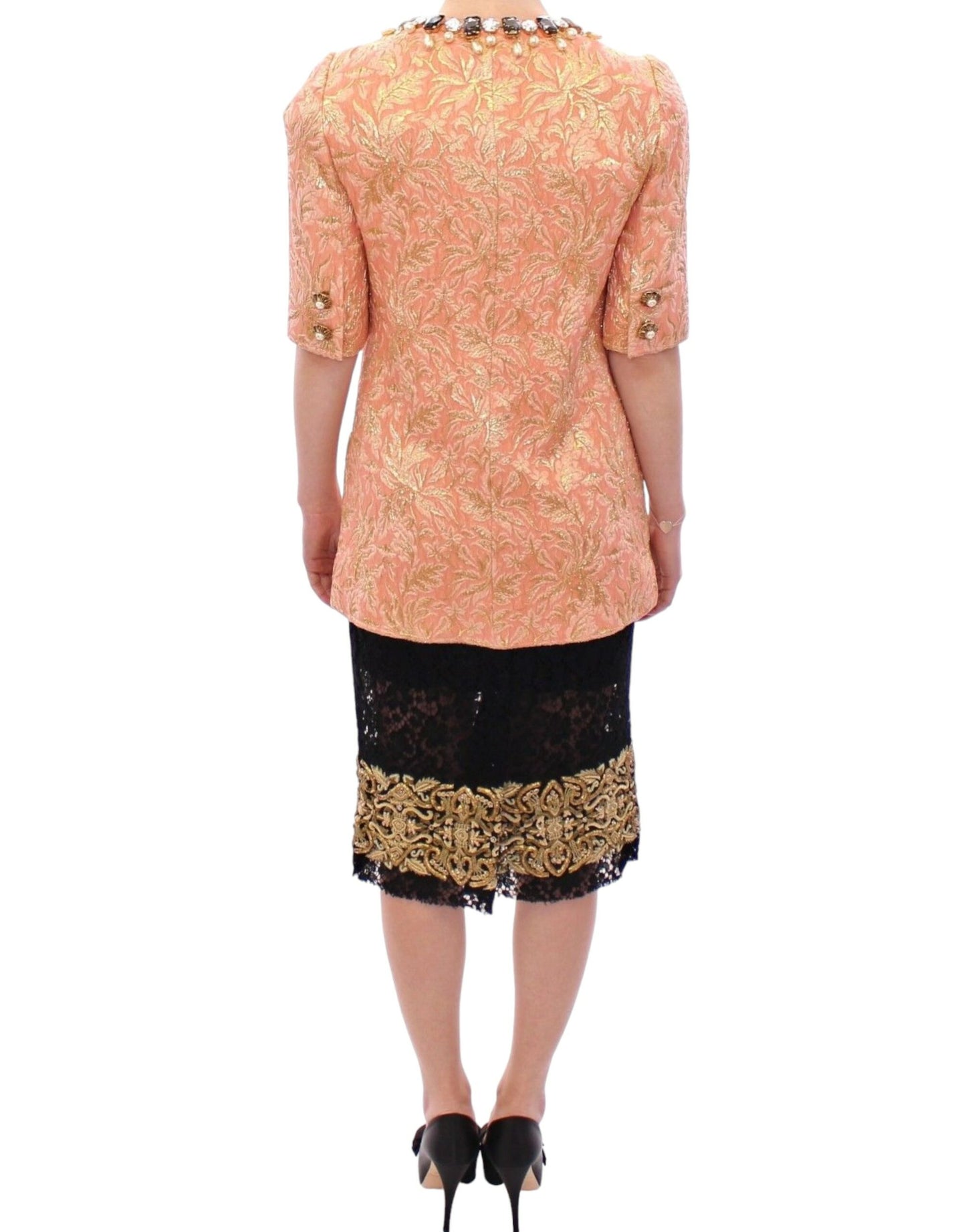 Dolce & Gabbana Rosa Seidenbrokat-Kristall-Jacke Mantel