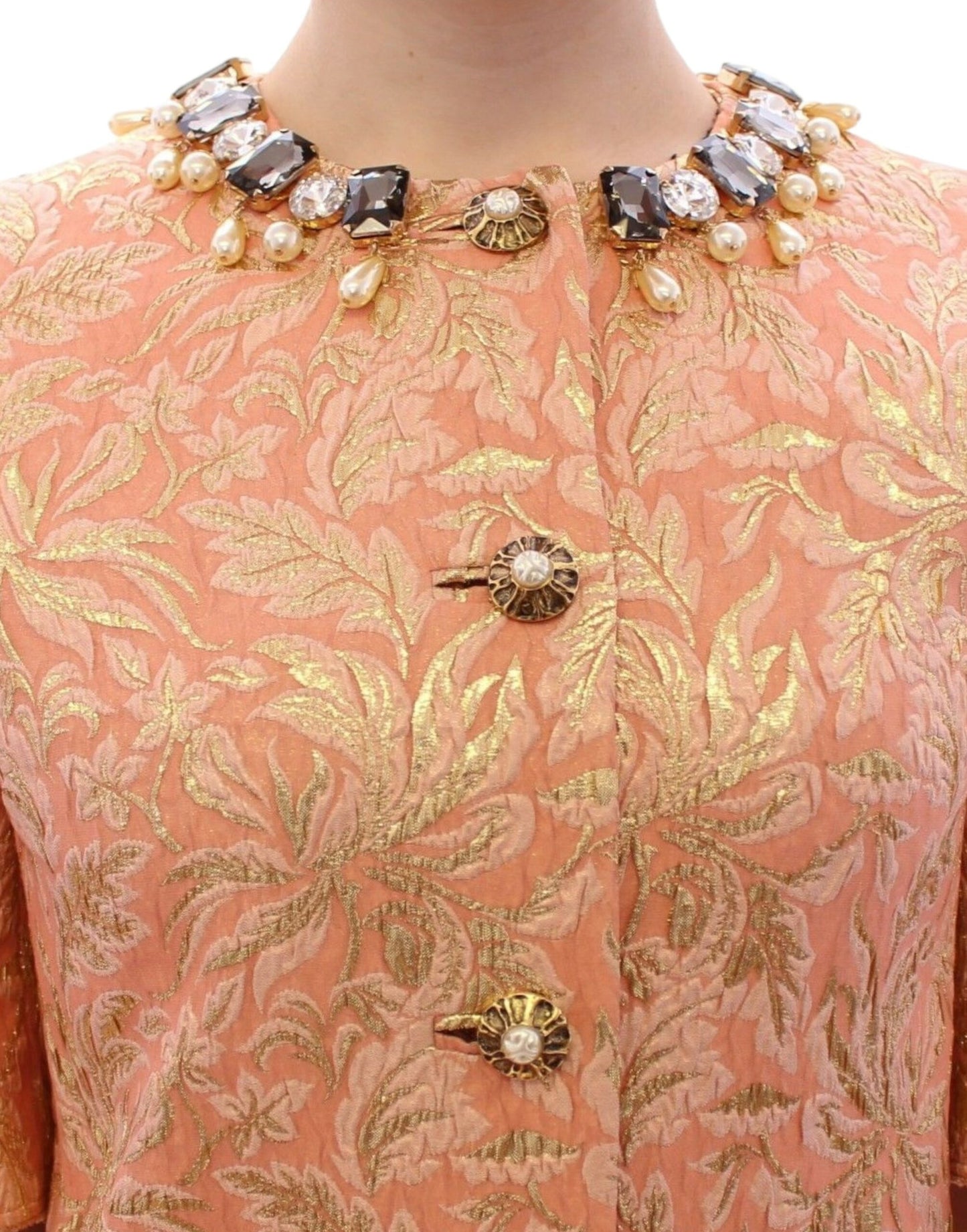 Dolce & Gabbana Rosa Seidenbrokat-Kristall-Jacke Mantel