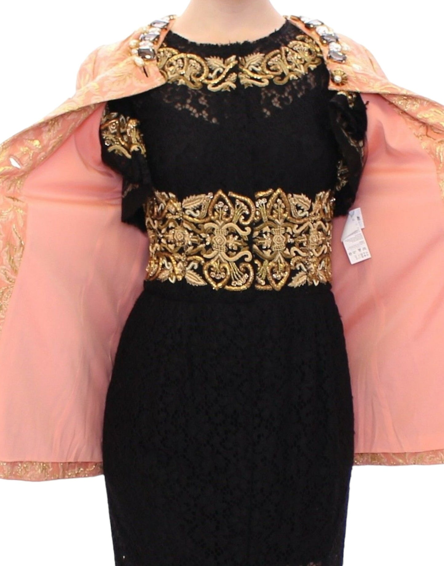 Dolce & Gabbana Rosa Seidenbrokat-Kristall-Jacke Mantel