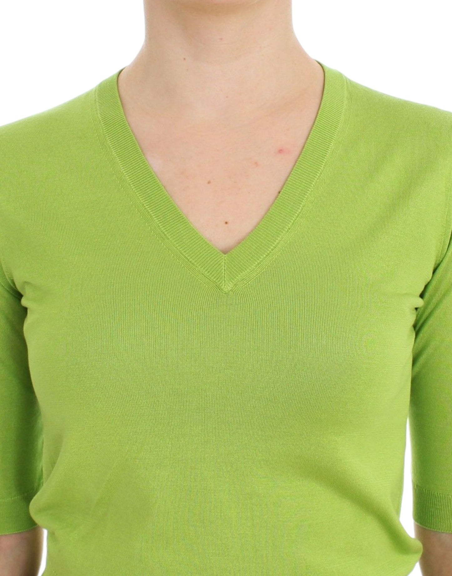 Dolce & Gabbana Grünes Wollpullover-Top mit V-Ausschnitt