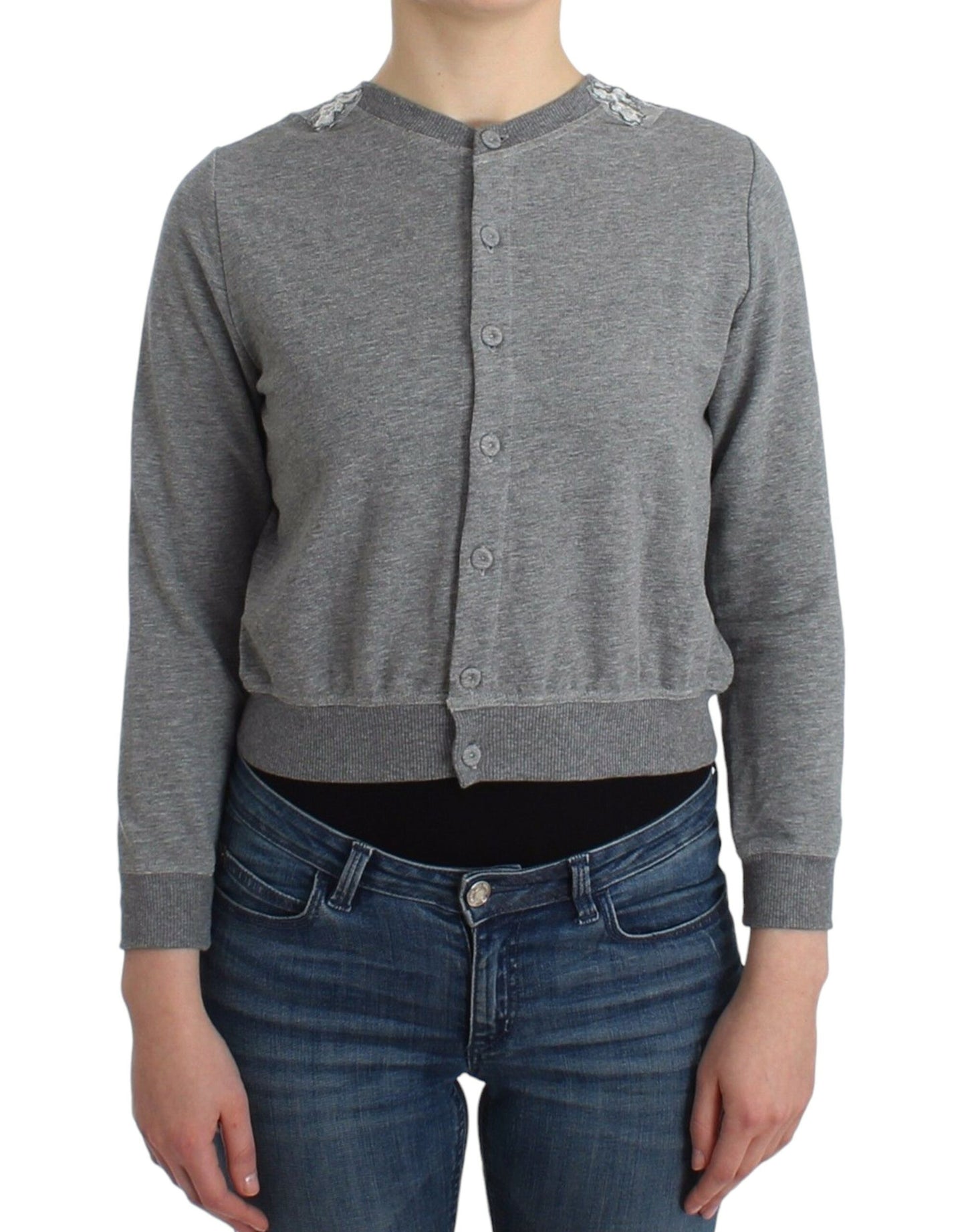 Ermanno Scervino Lingerie Grauer Spitzenpullover Strickjacke Top