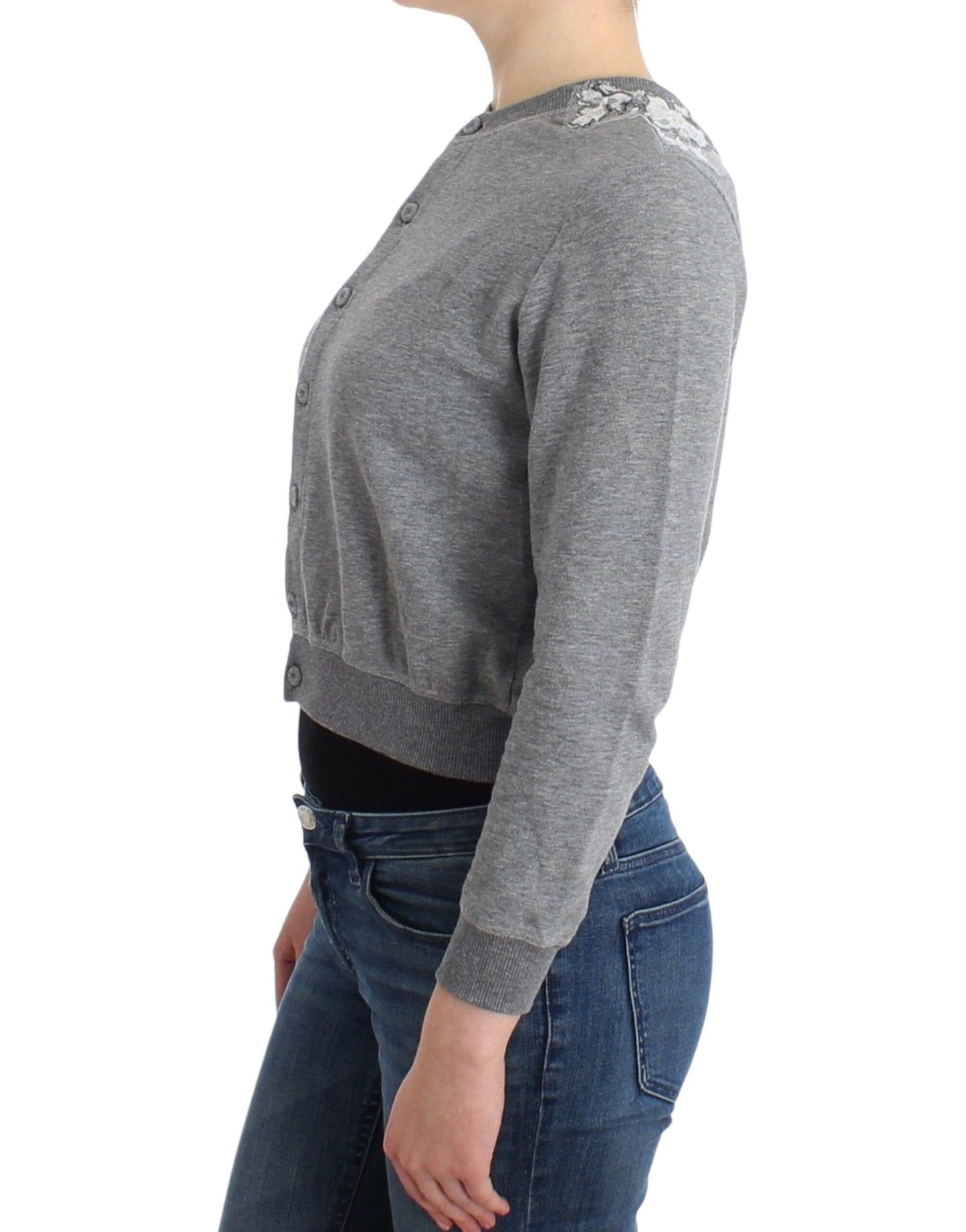 Ermanno Scervino Lingerie Grauer Spitzenpullover Strickjacke Top