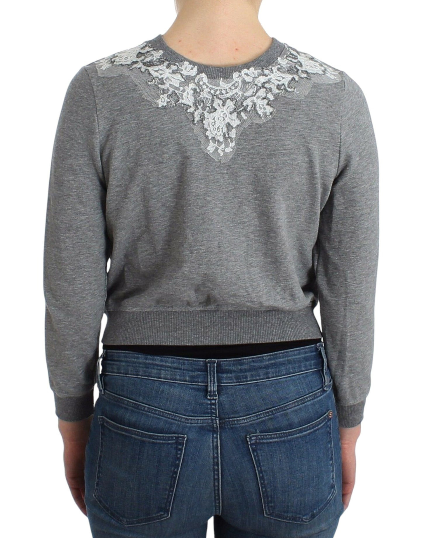 Ermanno Scervino Lingerie Grauer Spitzenpullover Strickjacke Top