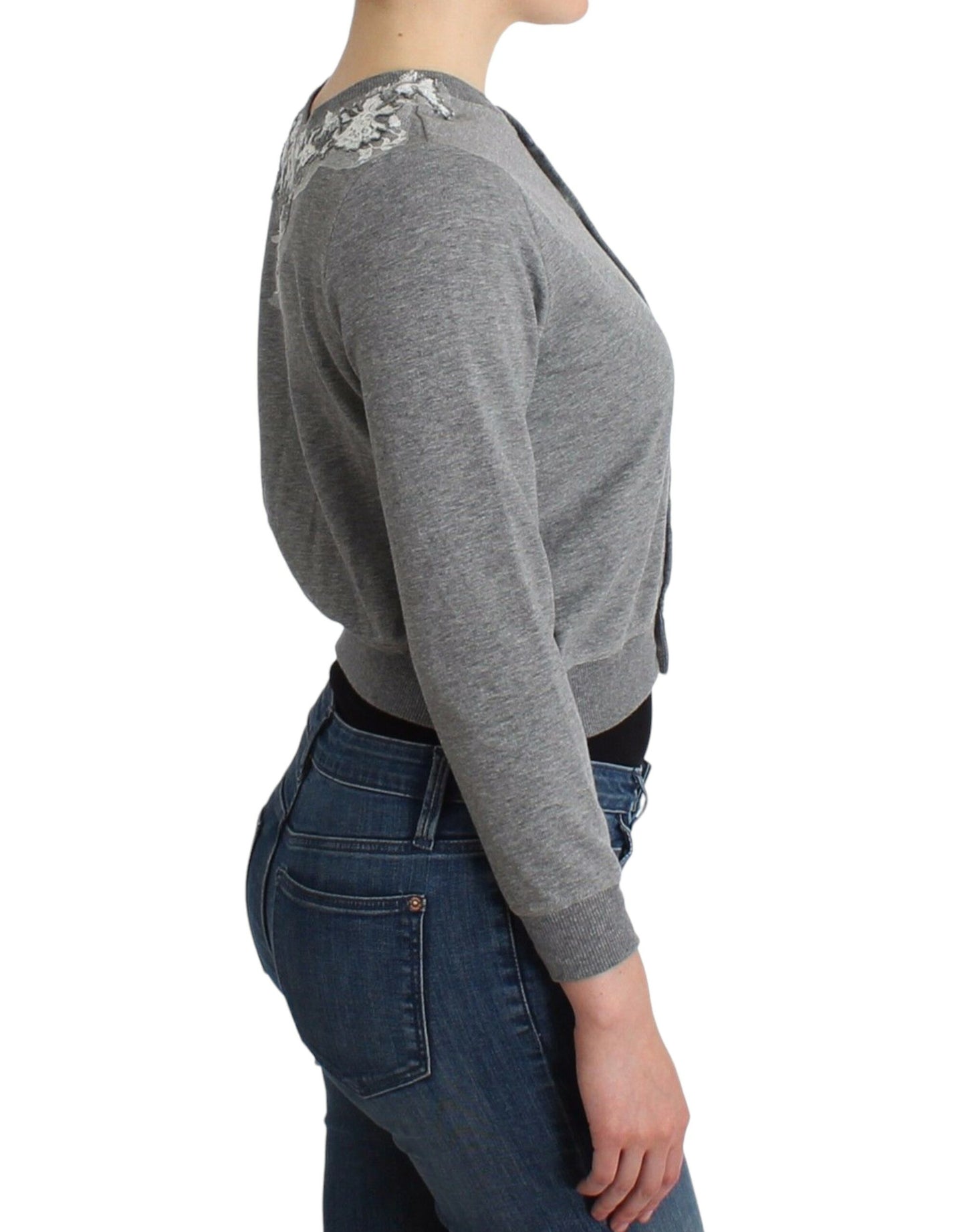 Ermanno Scervino Lingerie Grauer Spitzenpullover Strickjacke Top