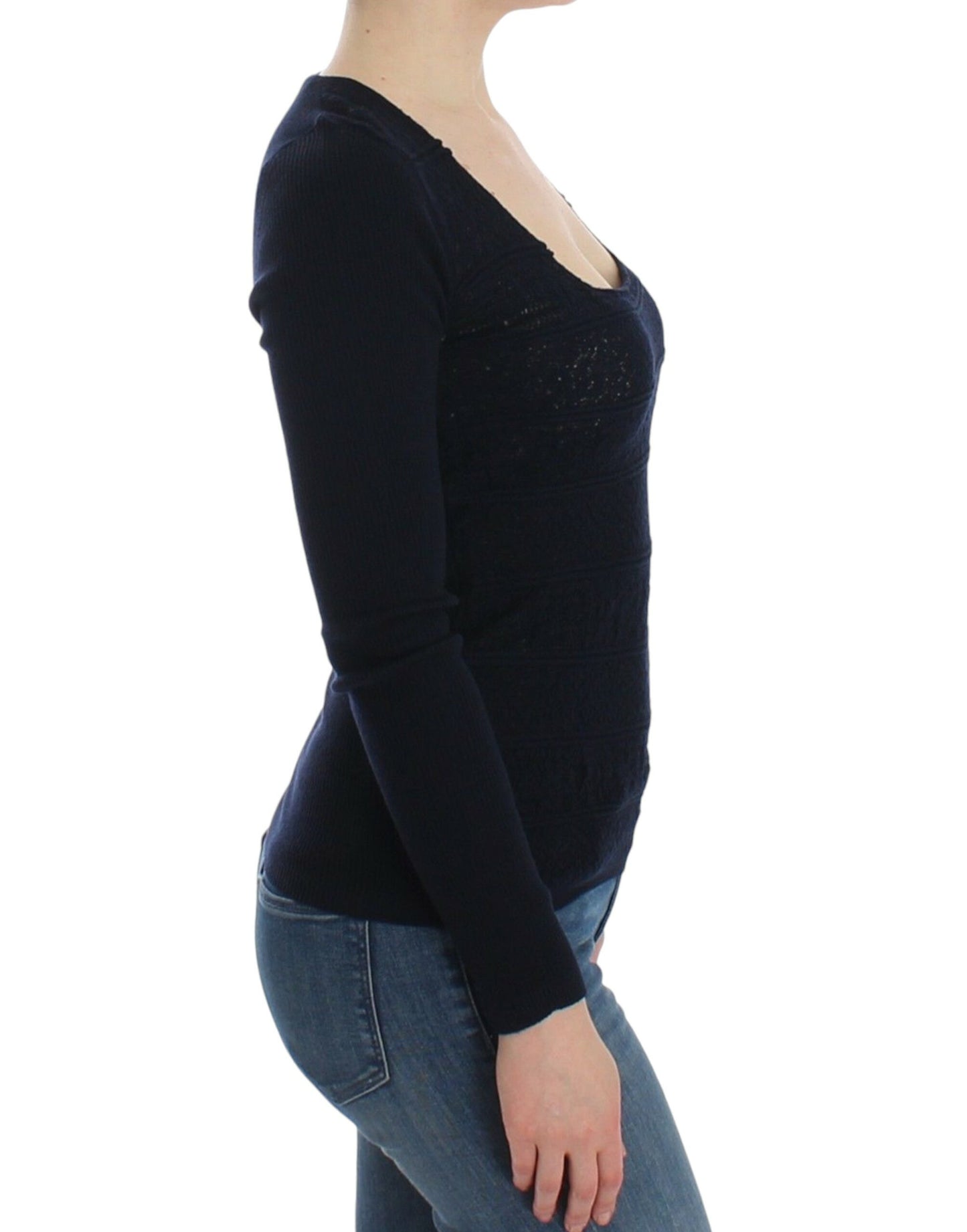 Ermanno Scervino Blaues Pullover-Oberteil aus gestrickter Stretch-Wolle