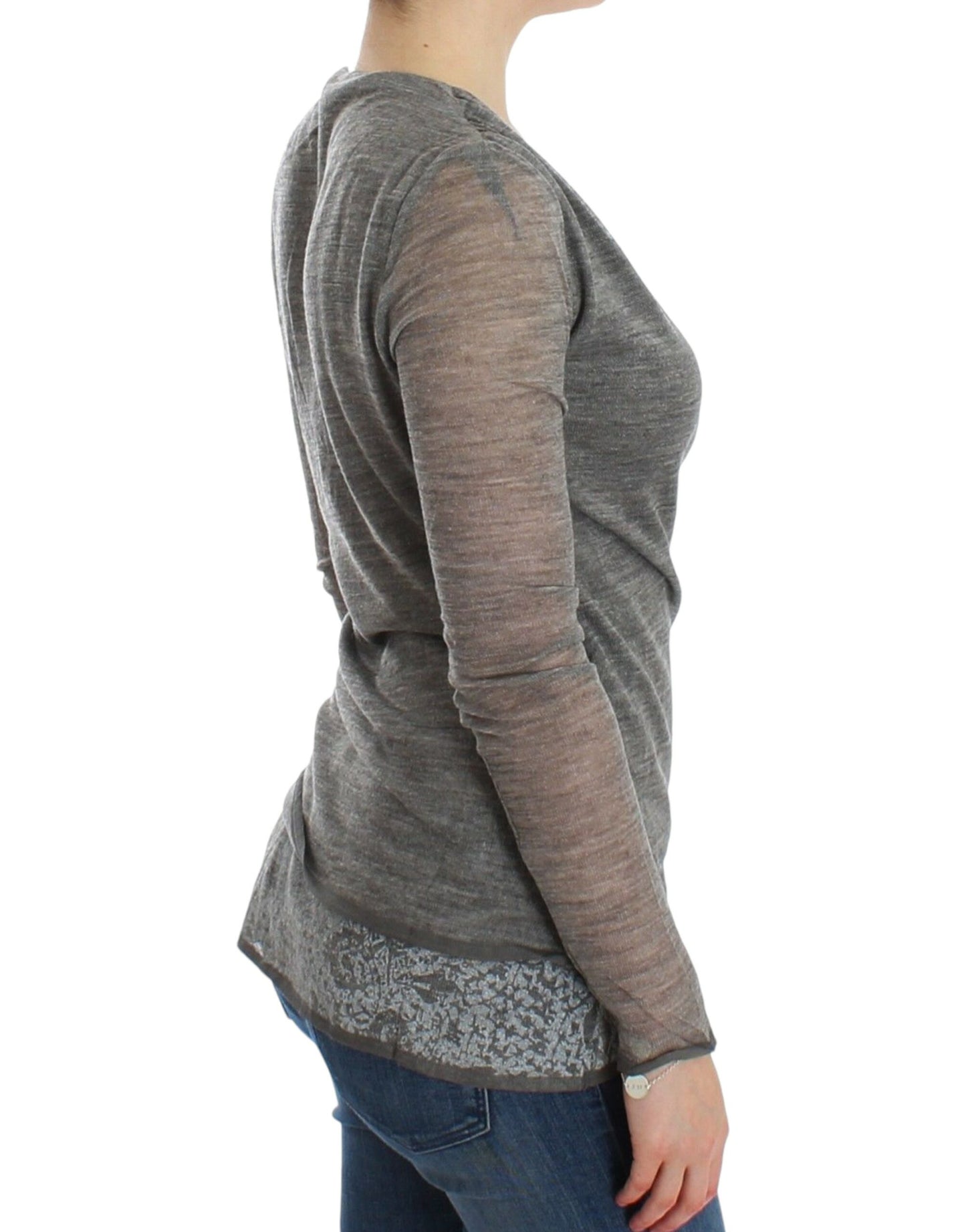 Ermanno Scervino Grauer langärmeliger Pullover aus Wollmischung