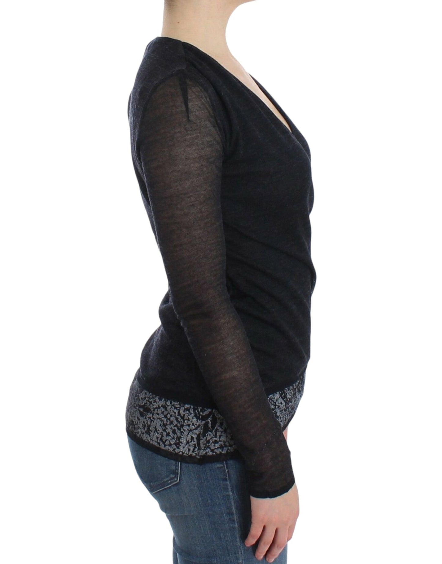 Ermanno Scervino Schwarzer Wollmischung Stretch-Langarmpullover