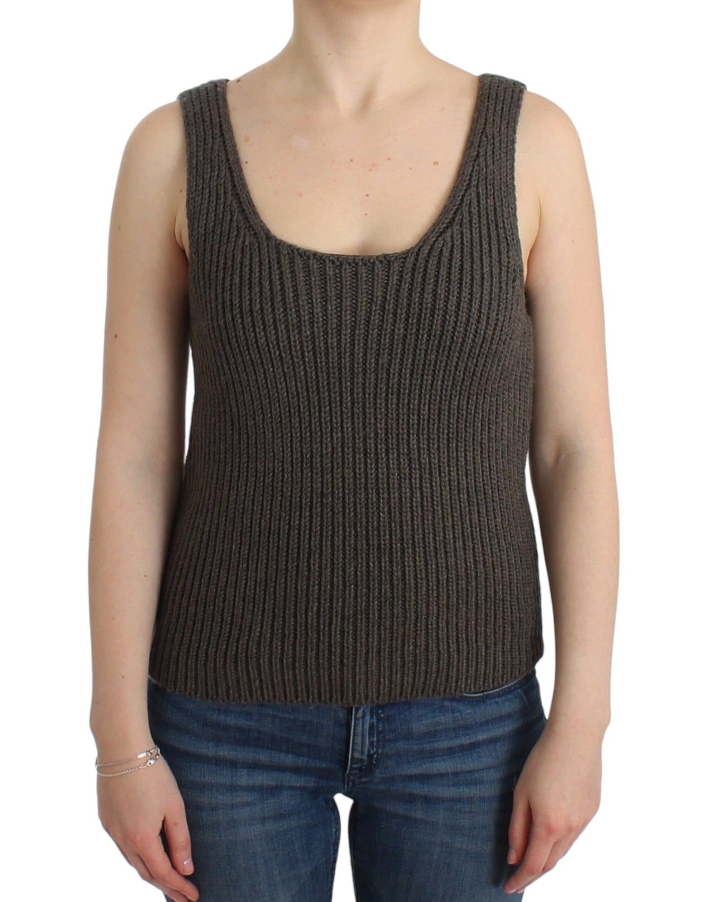 Ermanno Scervino Graues Strickoberteil Strickpullover aus Merinowolle