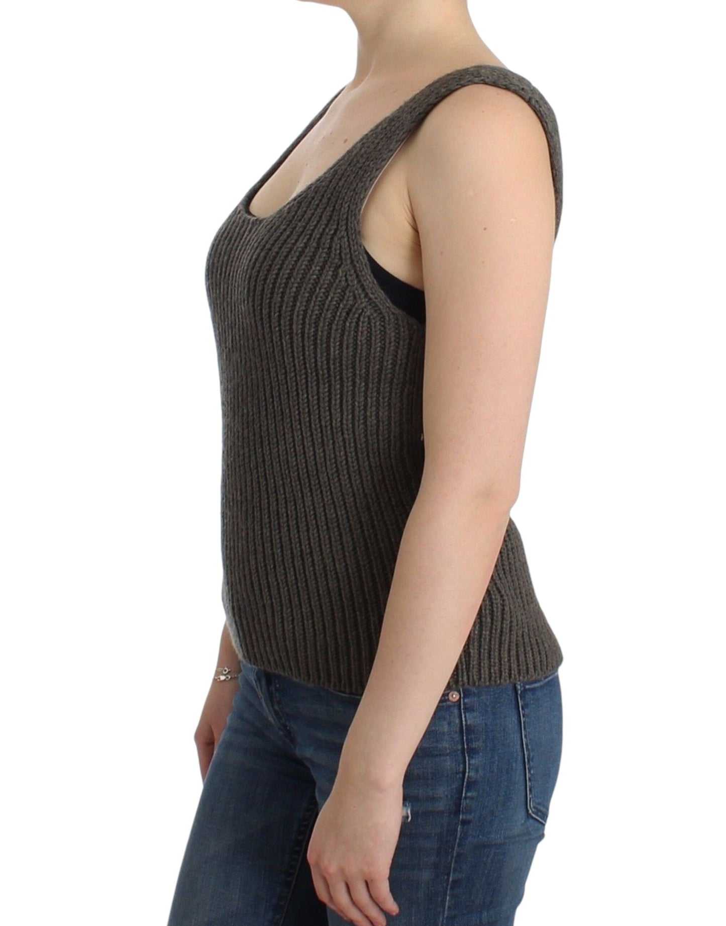 Ermanno Scervino Graues Strickoberteil Strickpullover aus Merinowolle