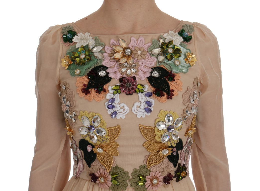 Dolce & Gabbana Rosa Seide Floral Kristall Maxikleid