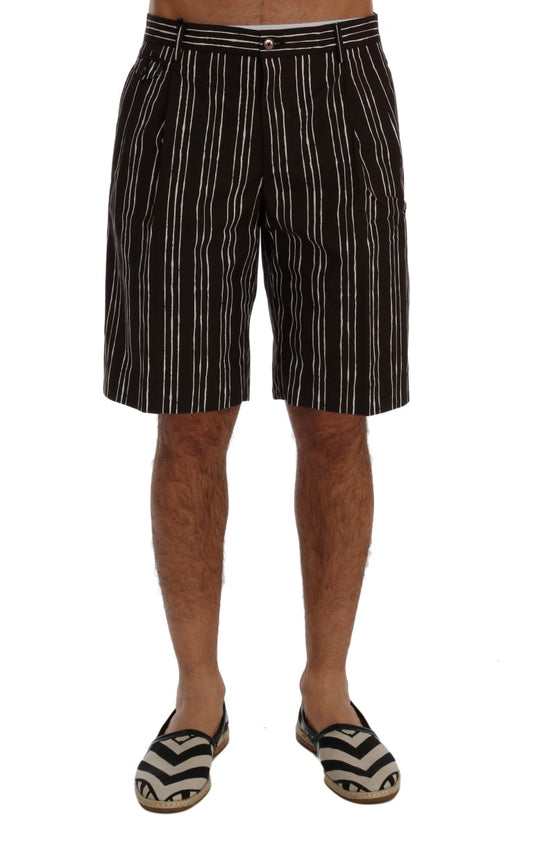 Dolce & Gabbana Bordeaux-Weiß gestreifte Hanf Casual Shorts